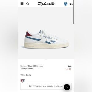 Reebok White and Blue Club C 85 Sneakers